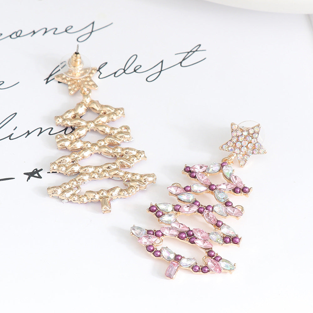 Christmas Tree Rhinestone Alloy Earrings