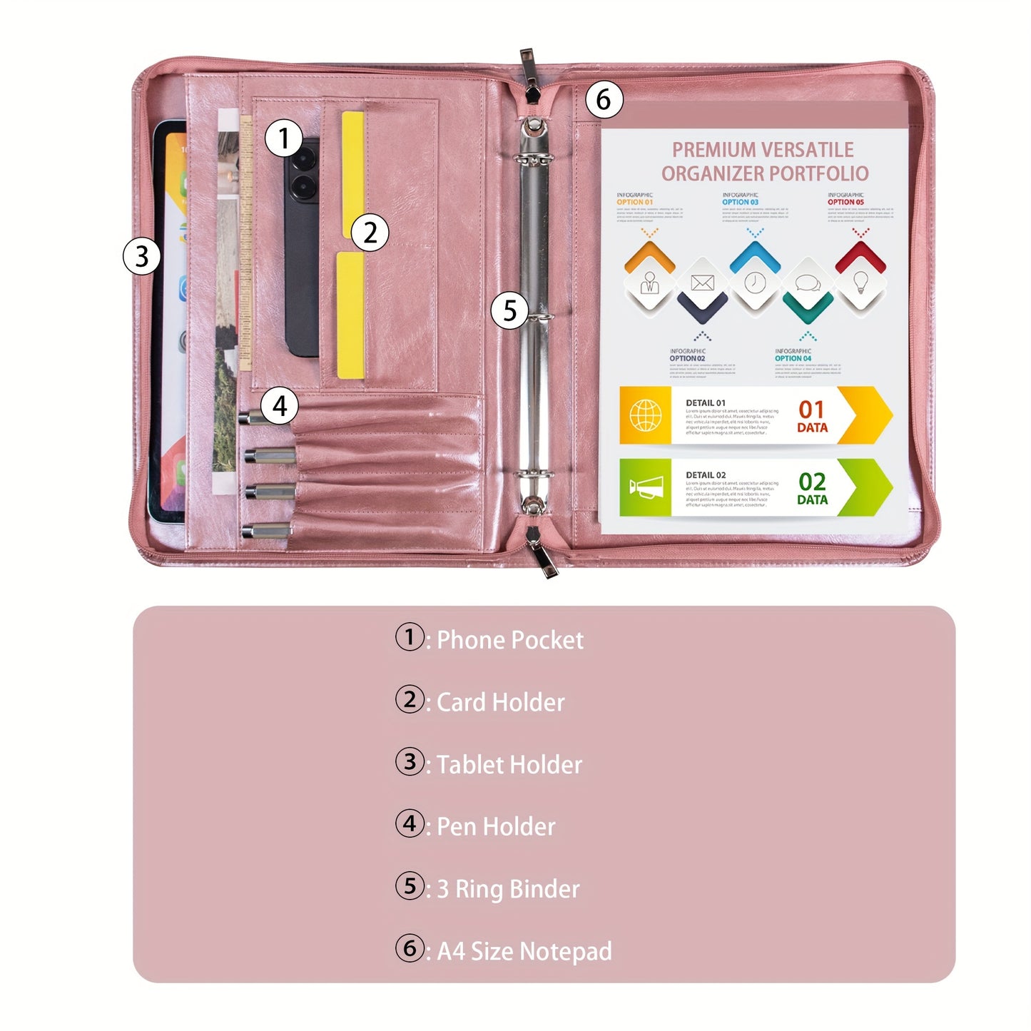 Rose Gold  Slim Padfolio Organizer