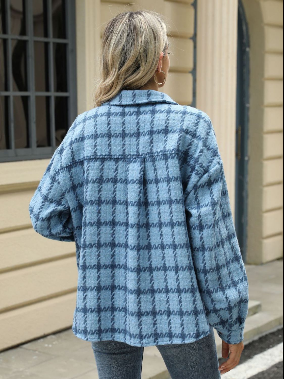 Plaid Collared Neck Long Sleeve Jacket