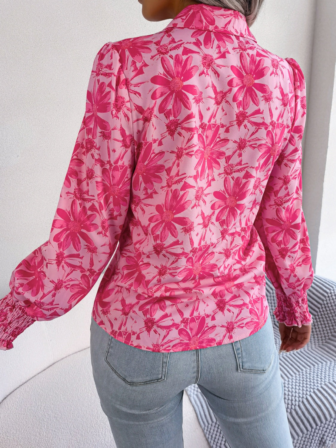 Floral Collared Neck Long Sleeve Shirt