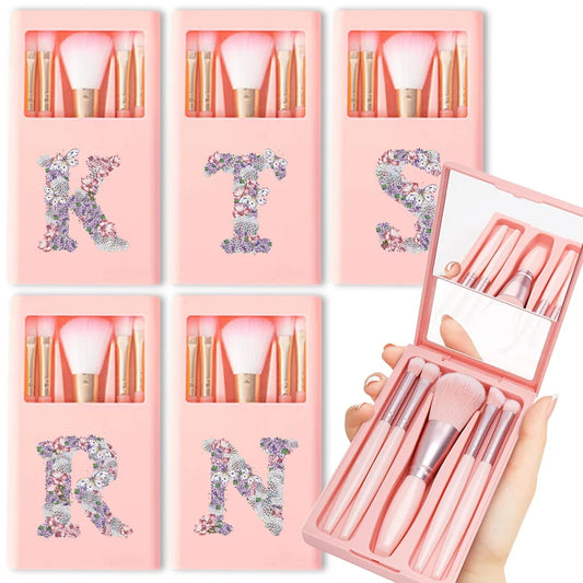 5Pcs Makeup Brush Mirror Box With Customizable Initial