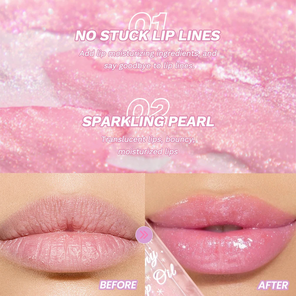 Pearlescent Pink Glitter Lip Oil